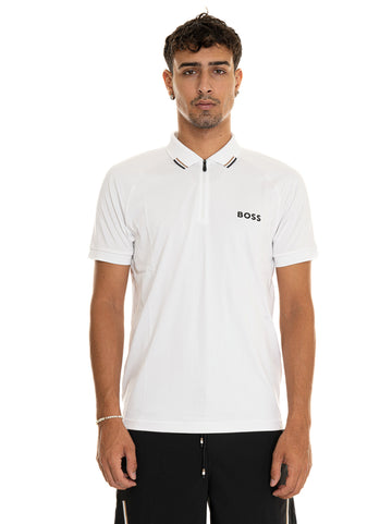 Polo mezza zip manica corta Bianco BOSS Uomo