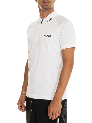 Polo mezza zip manica corta Bianco BOSS Uomo