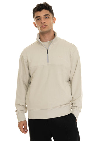 ZE-COURDUROY Beige BOSS Men's Half Zip Sweatshirt