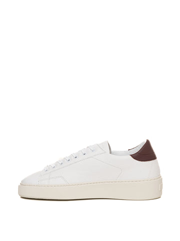 DATE Men's Levante White-Burgundy Lace-Up Leather Sneakers