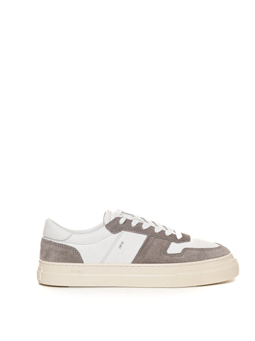 DATE Men's Studio White-Grey Lace-Up Leather Sneakers