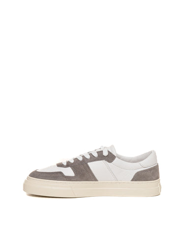 DATE Men's Studio White-Grey Lace-Up Leather Sneakers