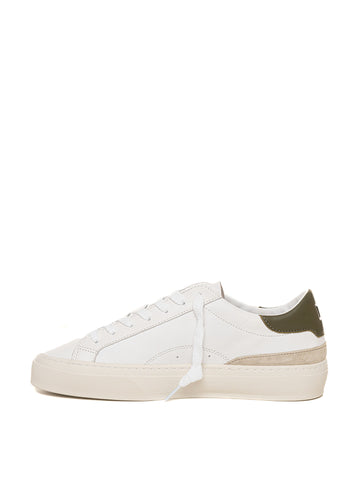 Sonica White-Green DATE Men's Lace-Up Leather Sneakers