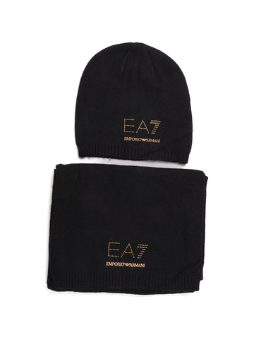 EA7 Women's Black Scarf and Gloves Set