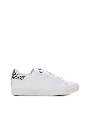 EA7 Women's White-Black Lace-Up Sneakers