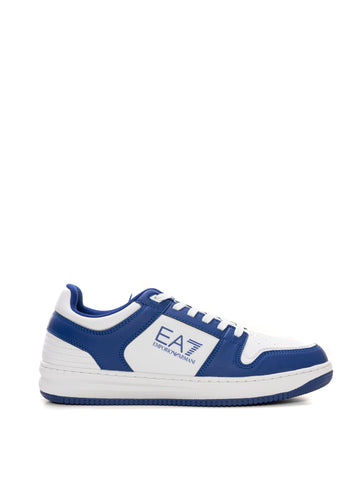 EA7 Men's White-Blue Lace-Up Sneakers