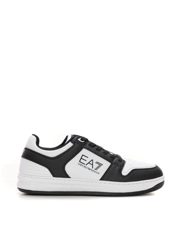 EA7 Men's Black-White Lace-Up Sneakers