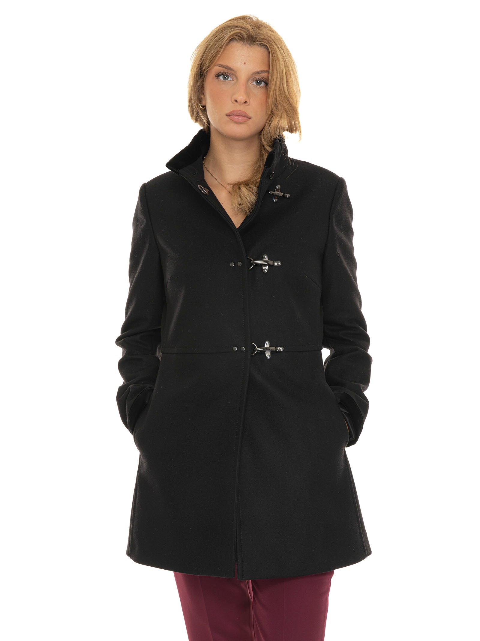 Fay Woman Black Virginia cloth coat Scaglione Ischia