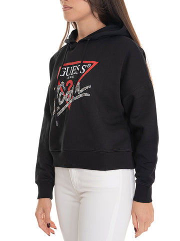 Felpa Hooded icon Nero Guess Donna