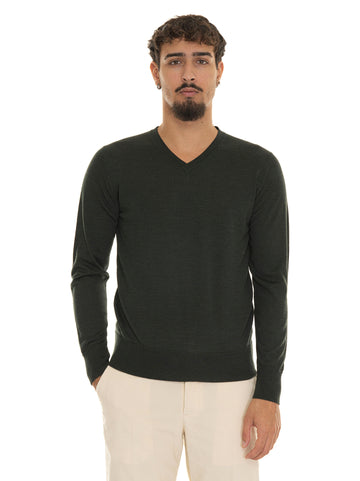 Hindustrie Men's Green V-Neck Sweater