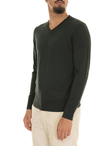 Hindustrie Men's Green V-Neck Sweater