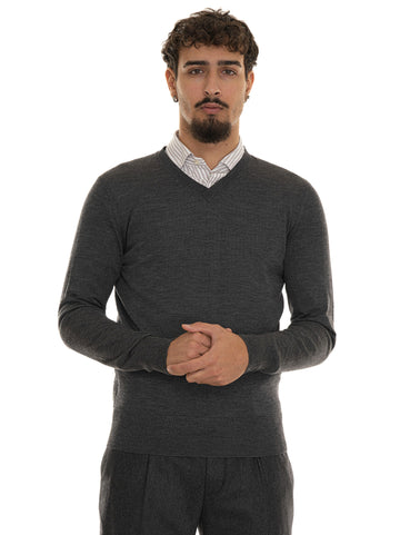 Hindustrie Men's Charcoal Grey V-Neck Sweater