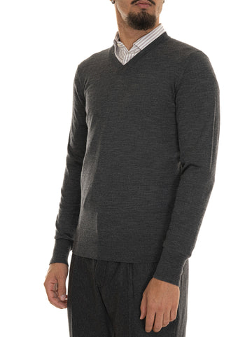 Hindustrie Men's Charcoal Grey V-Neck Sweater