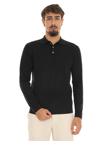 Hindustrie Men's Black Long Sleeve Polo