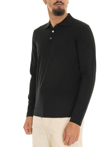 Hindustrie Men's Black Long Sleeve Polo