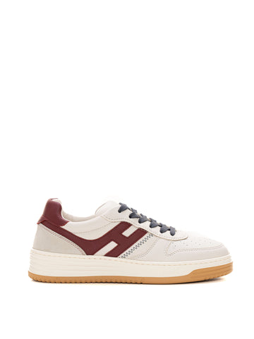 Sneakers in pelle H630 - basket Bianco-bordeau Hogan Uomo