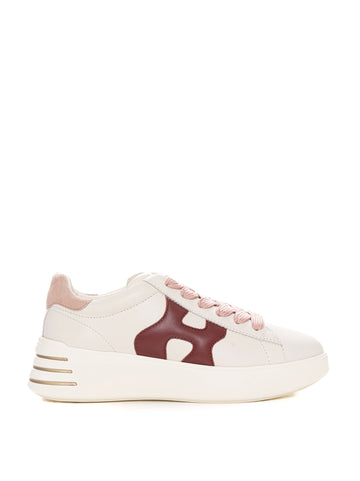 Sneakers in pelle con lacci Rebel Bianco-rosa Hogan Donna