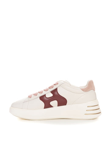 Sneakers in pelle con lacci Rebel Bianco-rosa Hogan Donna