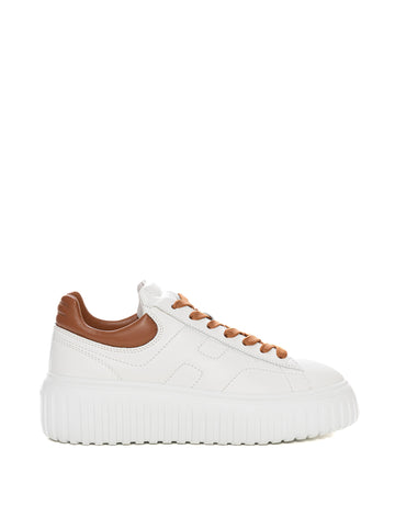 Sneakers in pelle con lacci H -stripes Bianco-cuoio Hogan Donna