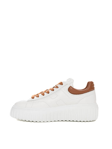 Sneakers in pelle con lacci H -stripes Bianco-cuoio Hogan Donna