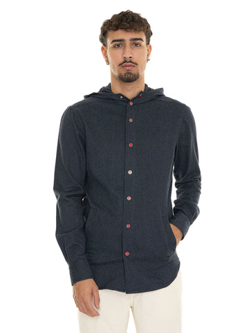 Kiton Men's Blue Hooded Shirt