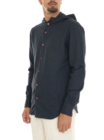 Kiton Men's Blue Hooded Shirt