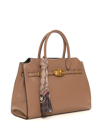 Borsa a mano  l satchel shopping con foulard Cammello Liu Jo Donna