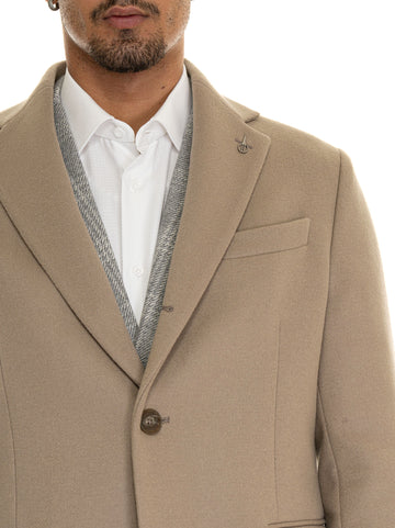 Beige Paoloni Men's 3 Button Coat