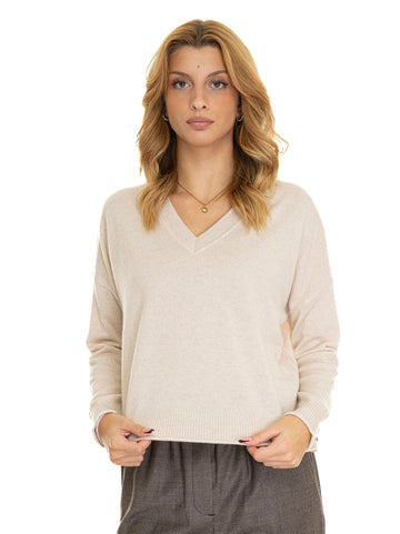 Pennyblack Women's Ivory Lace V-Neck Sweater