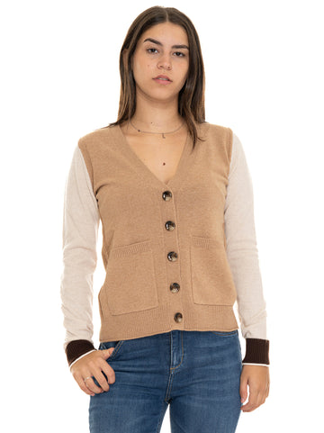 Cardigan bottoni Po Cammello-panna Pennyblack Donna