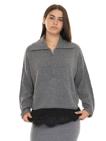 Toasted Grey-Black Pinko Women's Half Zip Polo Long Sleeve