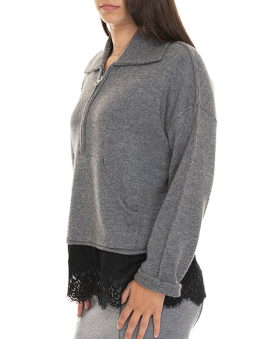 Toasted Grey-Black Pinko Women's Half Zip Polo Long Sleeve