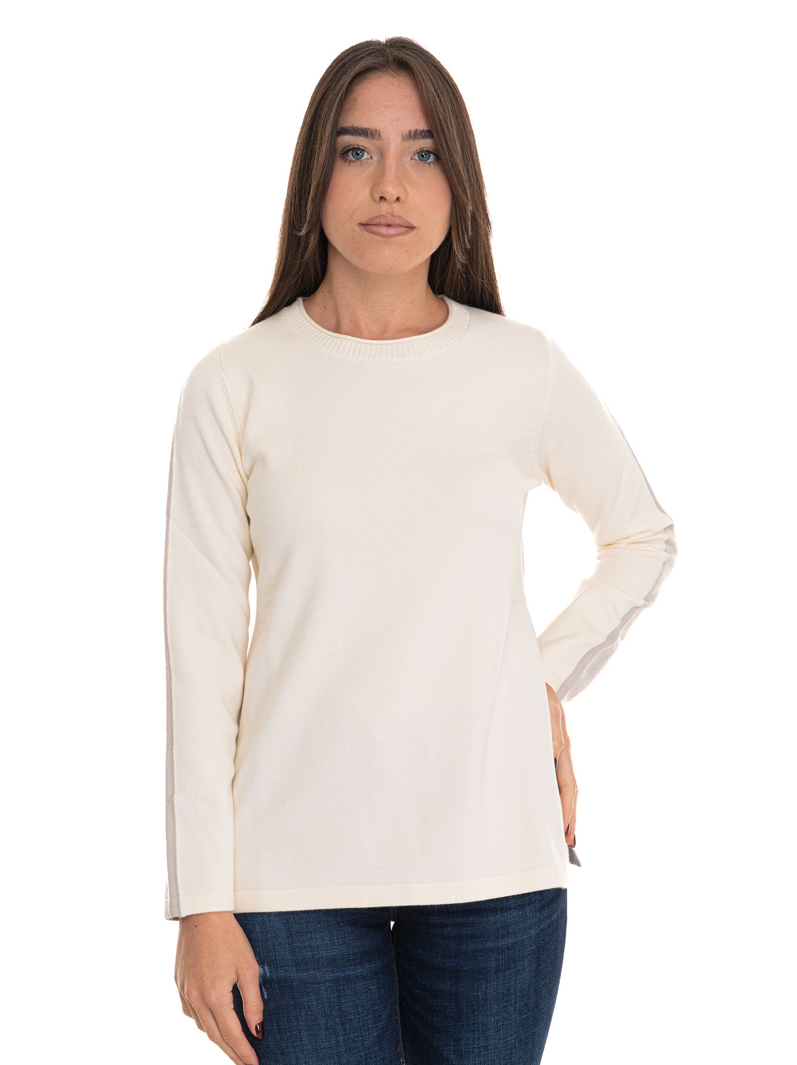 Uality First Maglia in viscosa Bianco-beige Quality First Donna - Scaglione Ischia