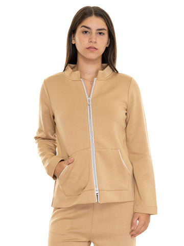 Felpa zip Cammello Quality First Donna