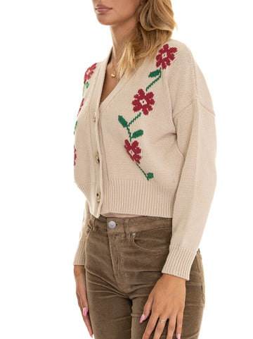 Cardigan corto Teulada Beige-rosso Weekend Max Mara Donna