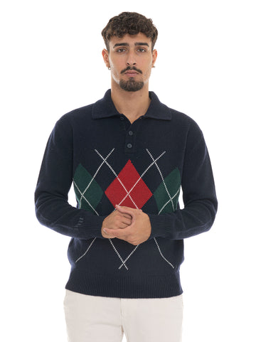 Polo manica lunga con taschino Blu Baracuta Uomo