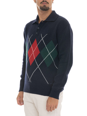 Polo manica lunga con taschino Blu Baracuta Uomo