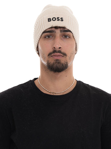 Cappello a coste ASIC-BEANIE-X Panna BOSS Uomo