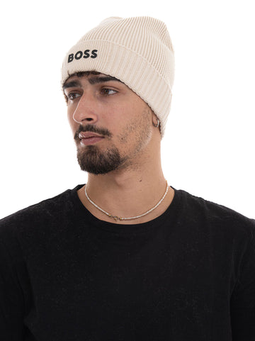 Cappello a coste ASIC-BEANIE-X Panna BOSS Uomo