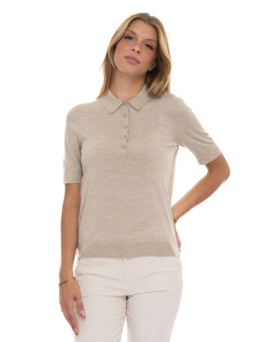 BOSS Women's Fidenka Beige Short-Sleeved Polo Shirt
