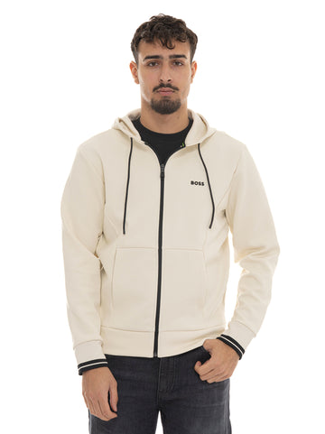 BOSS Men's FZ-HOODIE-ZONE Cream Sweatshirt
