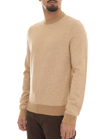 BOSS Men's H-HESTRO Beige Crew Neck Sweater
