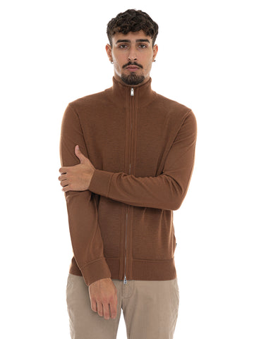 BOSS Men's H-ILLARIONE Double-Slider Zip Cardigan in Brown