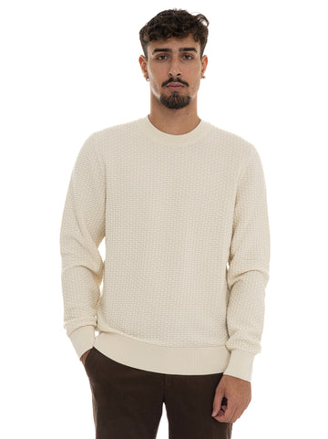BOSS Men's H-IMBERTO Cream Crew Neck Sweater