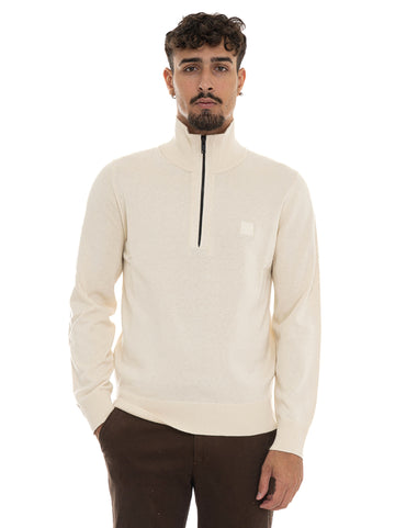 BOSS Men's KANOBIX-S Beige Half-Zip Pullover