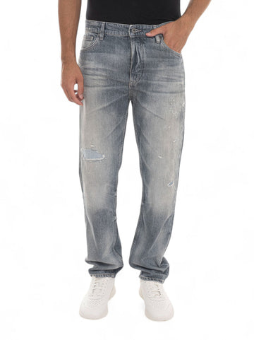 BOSS Men's OGDEN-BO 5-Pocket Jeans with Distressing in Grey Denim