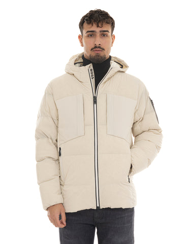 BOSS Men's OW-RIPLITE-PUFFER-HD Hooded Jacket in Cream