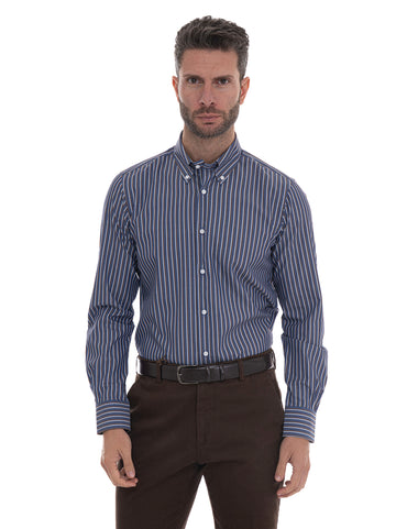 Camicia Blu-marrone Carrel Uomo