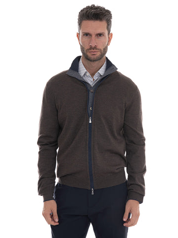 Cardigan in lana Marrone-blu Gran Sasso Uomo