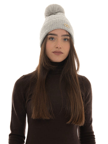Cappello a coste con pompon Grigio Liu Jo Donna